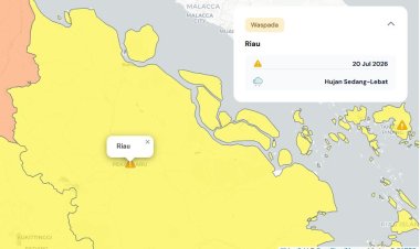Prakiraan Cuaca Riau 20 Juli 2026, Peringatan Dini BMKG Waspada Hujan Lebat Disertai Petir dan Angin Kencang Pagi dan Malam Hari