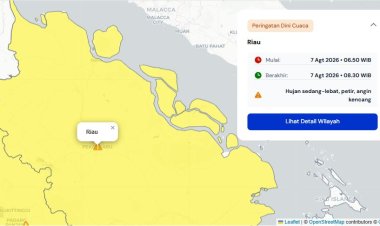 Prakiraan Cuaca Riau 7 Agustus 2026, Peringatan Dini BMKG Waspada Hujan Lebat Disertai Petir dan Angin Kencang Pagi dan Malam Hari