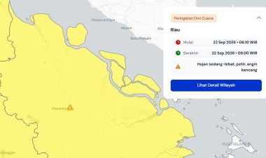 Prakiraan Cuaca Riau 22 September 2026, Peringatan Dini BMKG Waspada Hujan Lebat Disertai Petir dan Angin Kencang Pagi Ini