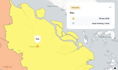 Prakiraan Cuaca Riau 26 September 2026, Peringatan Dini BMKG Waspada Hujan Lebat Disertai Petir dan Angin Kencang Siang dan Malam Hari