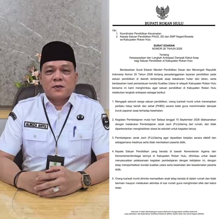 Dampak Kabut Asap, Sekolah di Rohul Diimbau  Terapkan PJJ Mulai 15 September