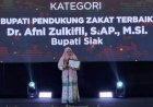 Bupati Siak Afni Zulkifli Masuk Top 5 Bupati Pendukung Zakat Terbaik di Indonesia