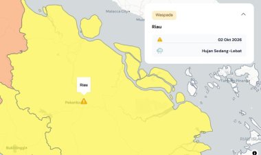 Prakiraan Cuaca Riau 2 Oktober 2026, Peringatan Dini BMKG Waspada Hujan Lebat Disertai Petir dan Angin Kencang Siang dan Malam Hari