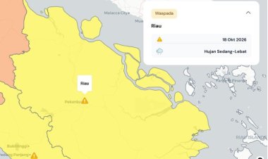 Prakiraan Cuaca Riau 18 Oktober 2026, Peringatan Dini BMKG Waspada Hujan Lebat Disertai Petir dan Angin Kencang Sore dan Malam Hari