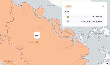 Prakiraan Cuaca Riau 25 Oktober 2026, Peringatan Dini BMKG Waspada Hujan Lebat Disertai Petir dan Angin Kencang Sore dan Malam Hari