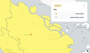 Prakiraan Cuaca Riau 26 Oktober 2026, BMKG Minta Waspada Tinggi Gelombang 2,5 Meter di Perairan Dumai hingga Kepulauan Meranti