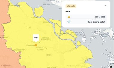 Prakiraan Cuaca Riau 28 Oktober 2026, Peringatan Dini BMKG Waspada Hujan Lebat Disertai Petir dan Angin Kencang Sore dan Malam Hari